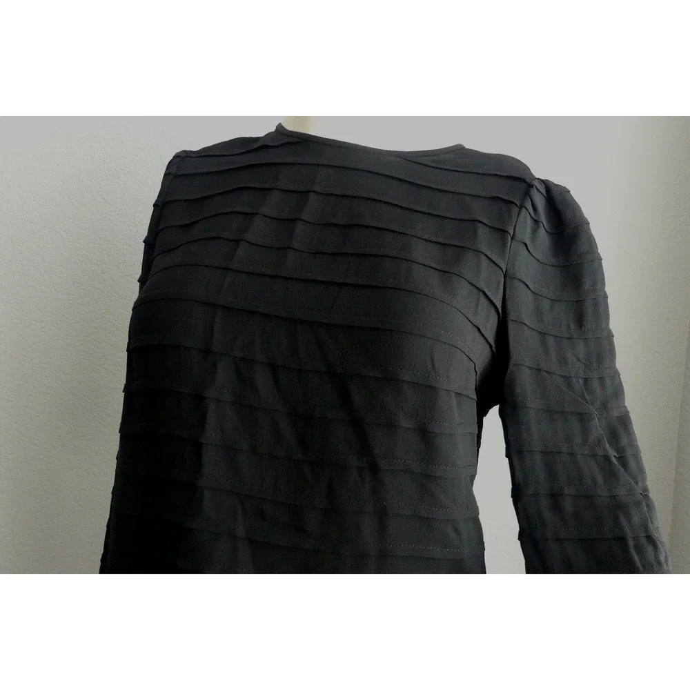 Tory Burch Black 100% Silk Pleated Tiered Scallop Hem Blouse Top Size 4